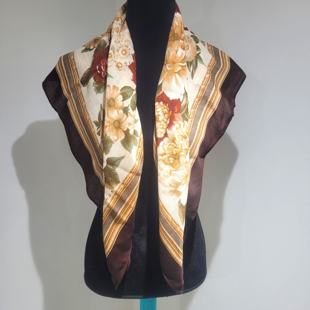 Echo Women's Vintage Wool Floral Scarf 33x35" Cream Brown Cottagecore Classic